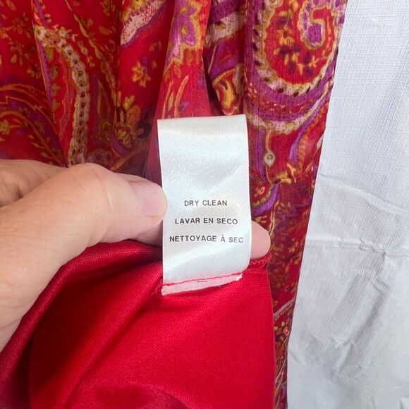 London Times Sleeveless Maxi Dress Bold Red Paisley Print Ruffled Boho Size 10 - Picture 14 of 15